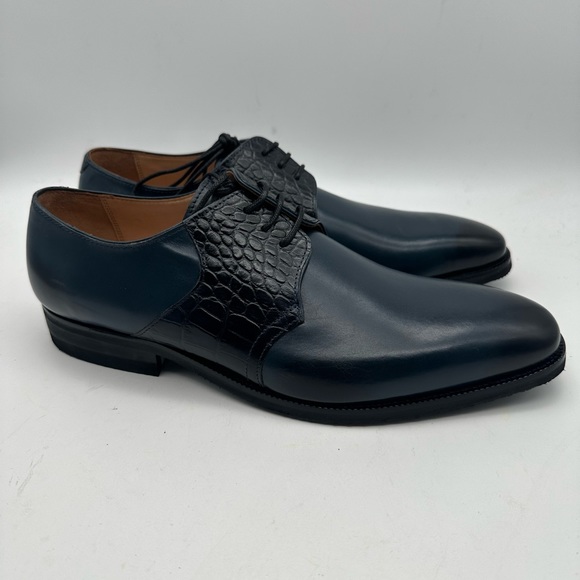DAPPER SHOES CO. Handcrafted Genuine Leather Men's Blue Oxfords Sz 9 - Picture 3 of 9